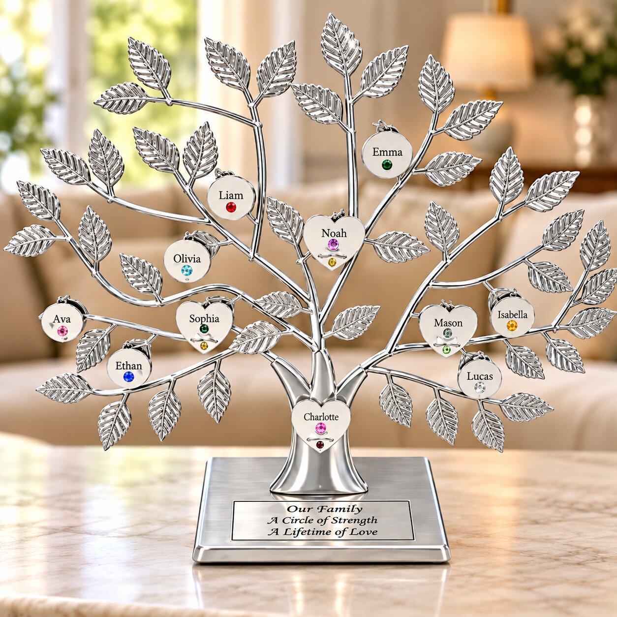 Engraved 20th or 25th Anniversary Gift Silver Family Tree Stand
